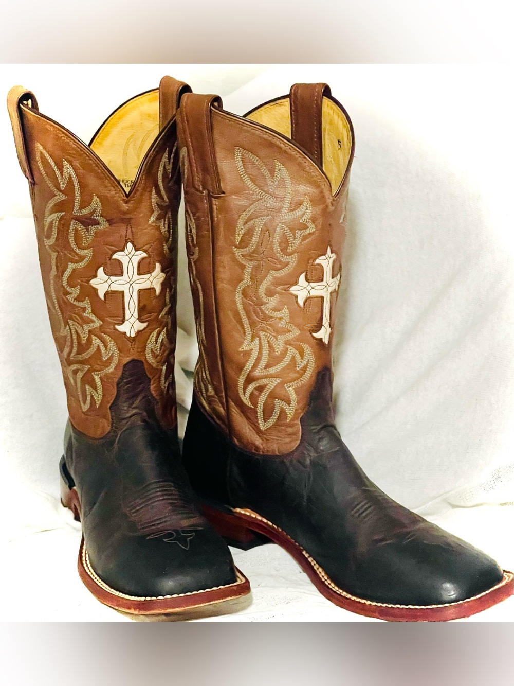 Tony Lama San Saba Cross Inlay Leather Cowboy Boots USA Size 9.5 B TC1002